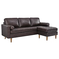 Valour Mid-Century Modern 78" Leather Apartment Sectional Sofa - Brown