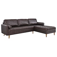 Valour 98" Mid-Century Modern Leather Sectional Sofa - Brown