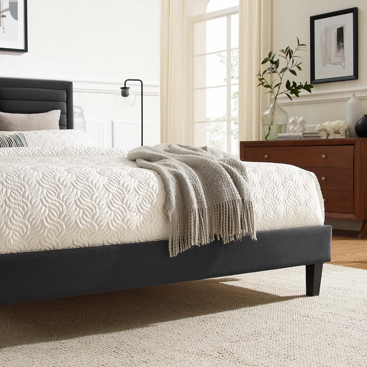 Modway Sofia Sofia Channel Velvet Queen Platform Bed