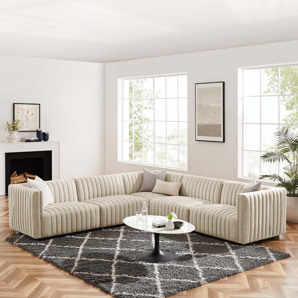 Modway Conjure Fabric 5-Piece L-Shaped Sectional