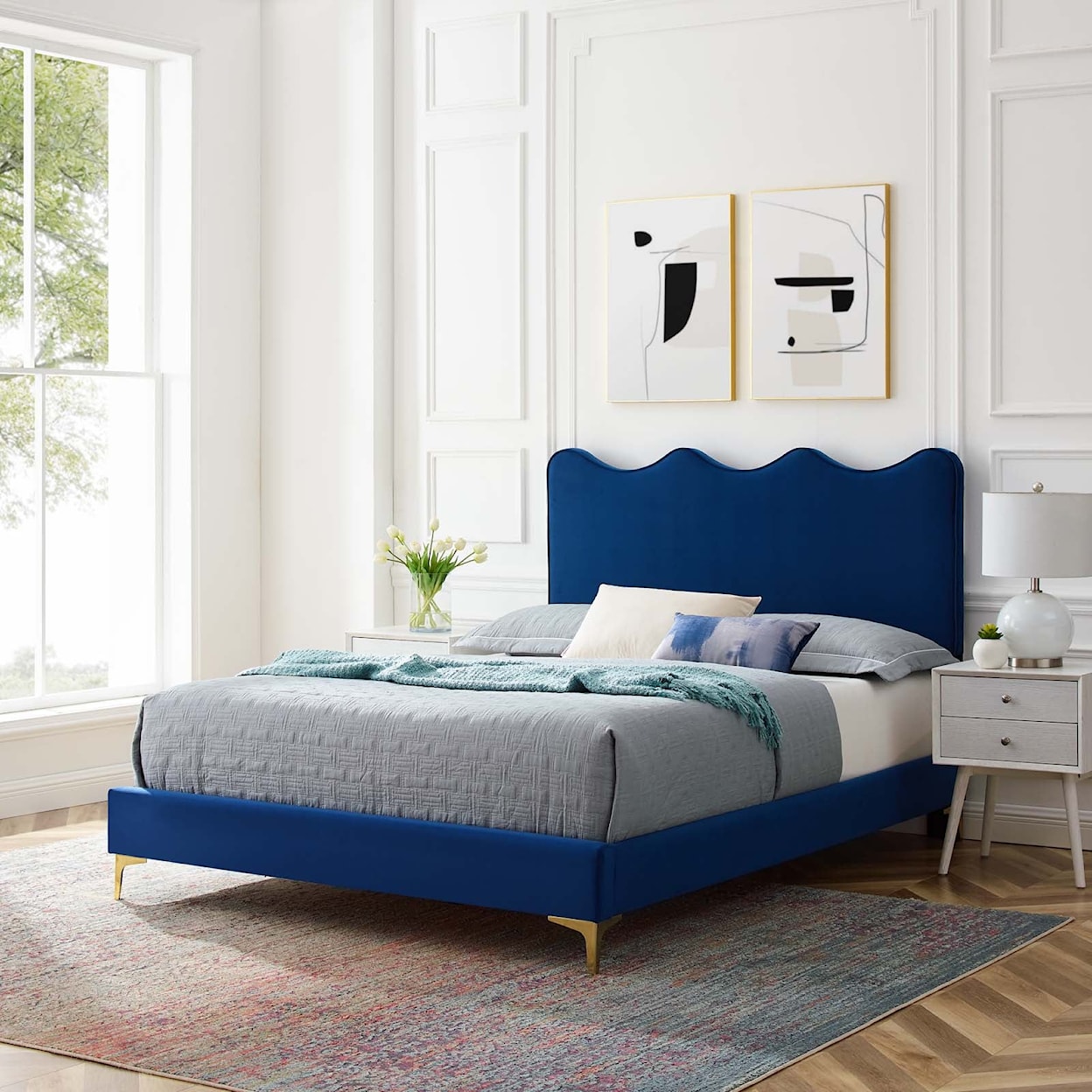 Modway Current Current Velvet Queen Platform Bed