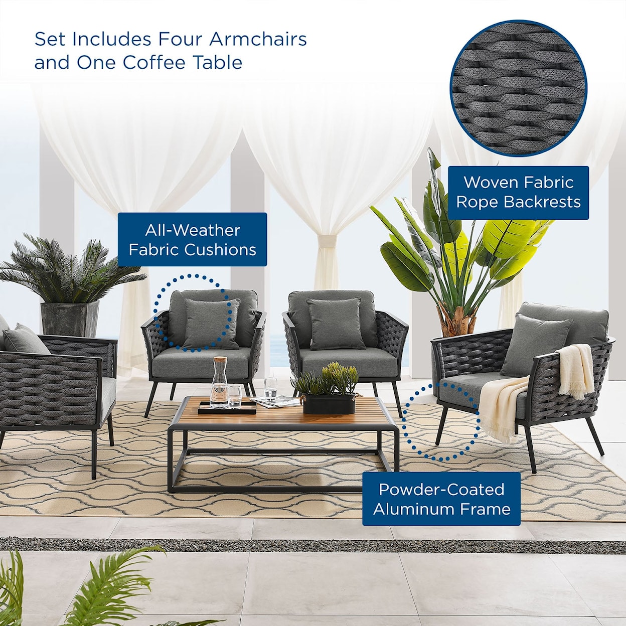Modway Stance Stance 5 Piece Outdoor Sofa Set