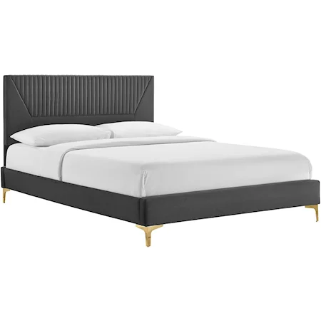 Yasmine Channel Velvet Queen Platform Bed