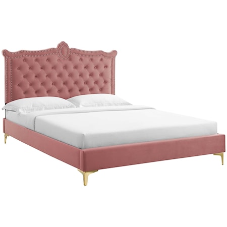 Clara Velvet Queen Platform Bed