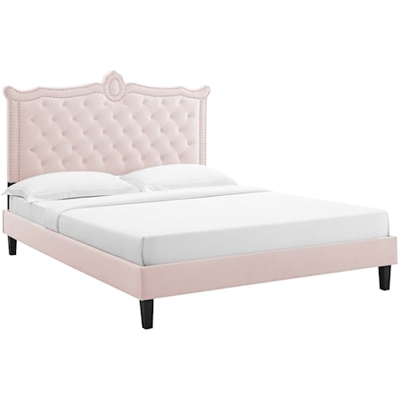 Clara Velvet Queen Platform Bed