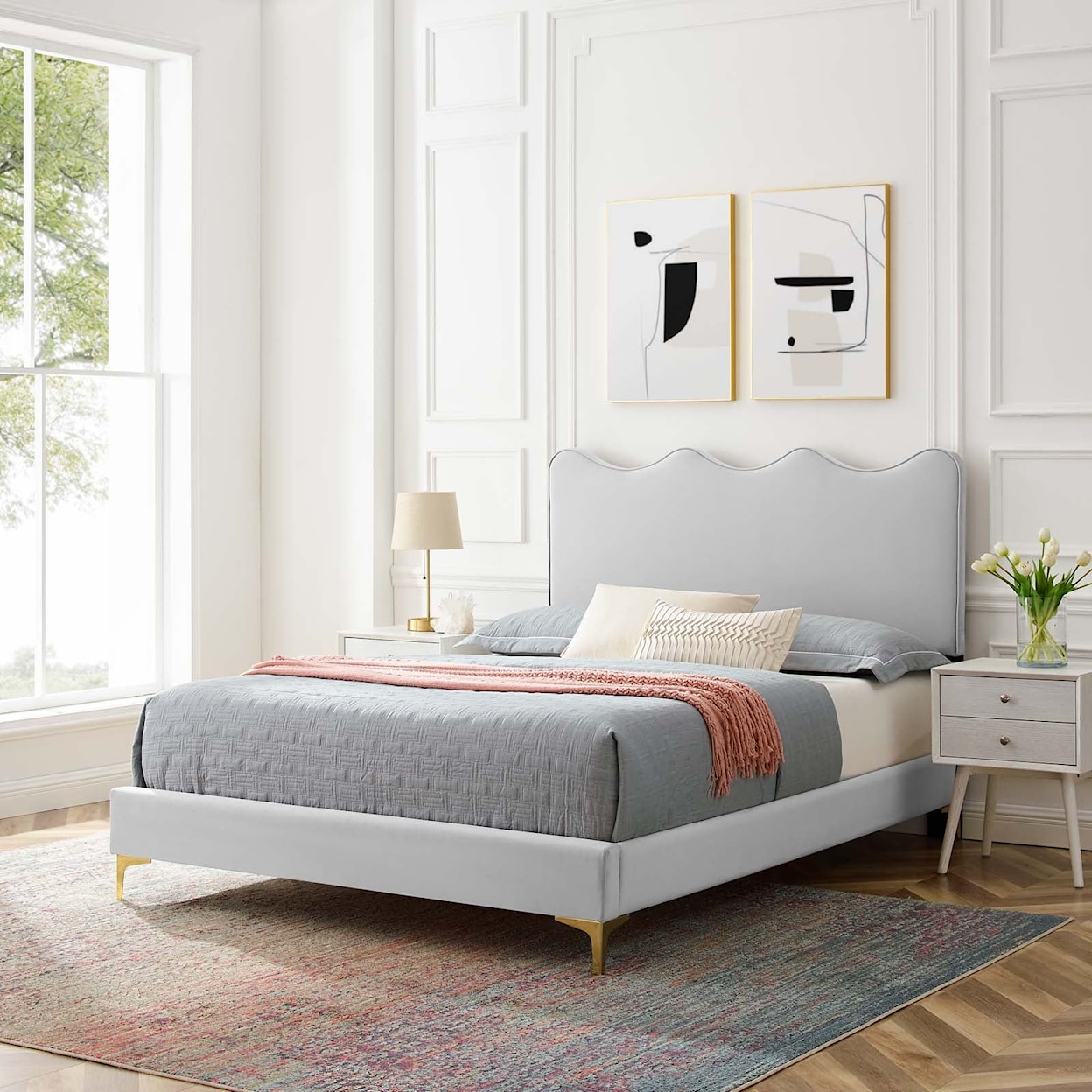 Modway Current Current Velvet Queen Platform Bed