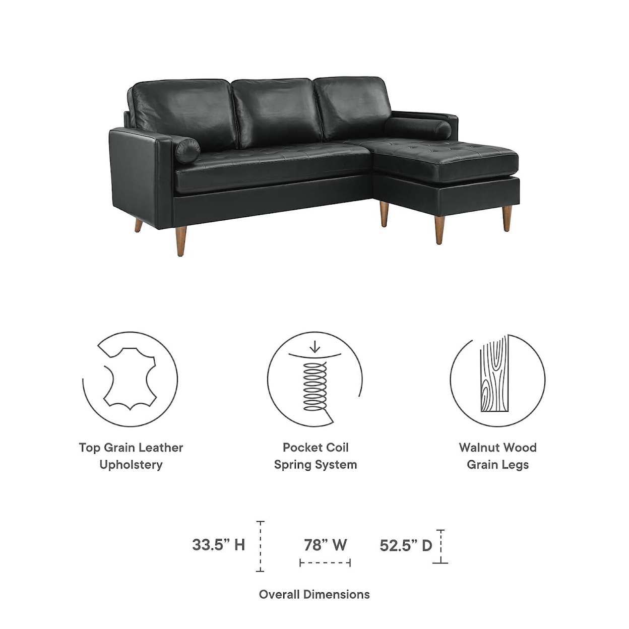 Modway Valour Valour 78" Leather Apartment Sectional Sofa