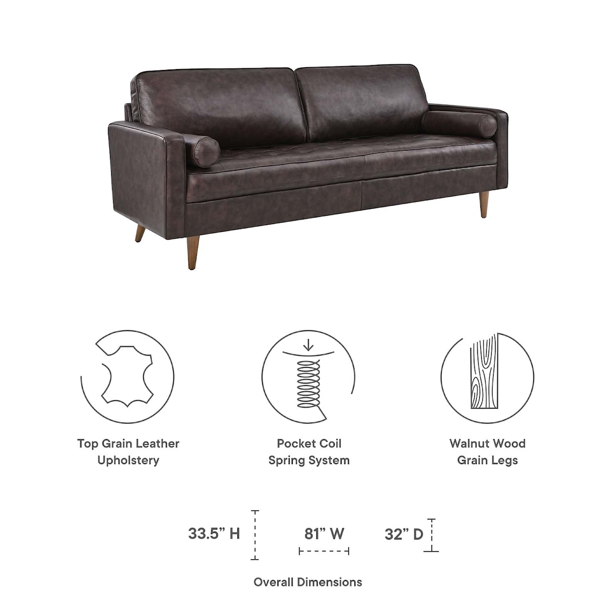 Modway Valour Valour 81" Leather Sofa