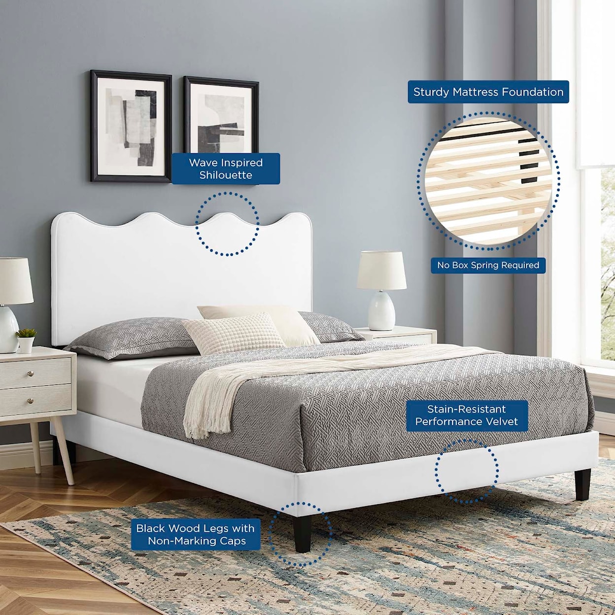 Modway Current Current Velvet Twin Platform Bed