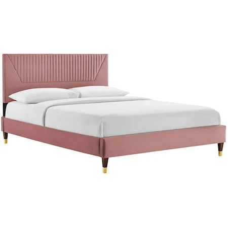 Yasmine Channel Velvet Twin Platform Bed