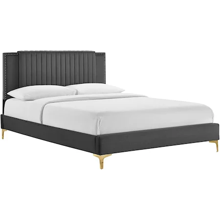 Zahra Channel Velvet Queen Platform Bed