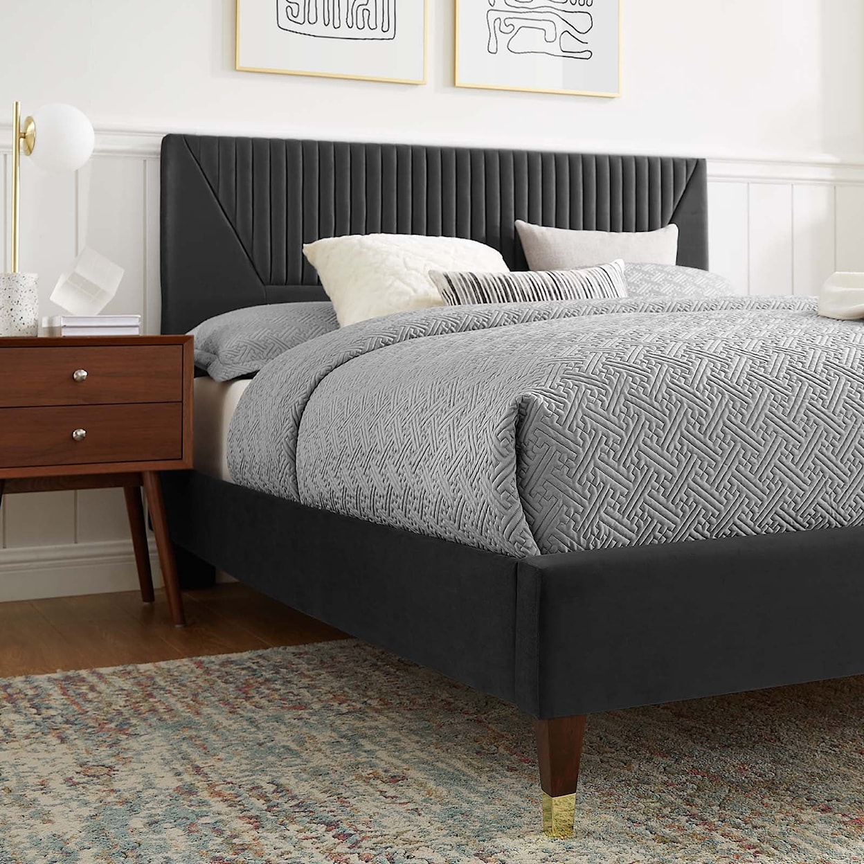 Modway Yasmine Yasmine Channel Velvet Full Platform Bed