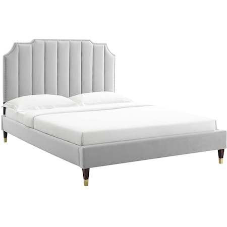 Colette King Velvet Platform Bed