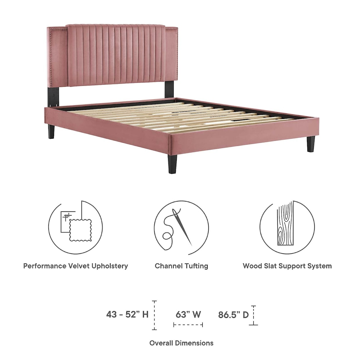 Modway Zahra Zahra Channel Velvet Queen Platform Bed