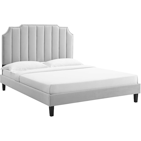 Colette King Velvet Platform Bed