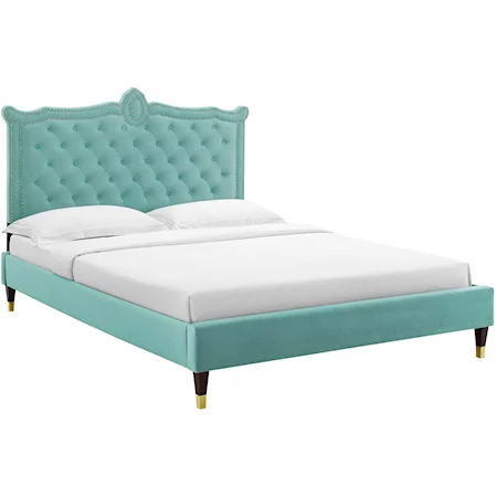 Clara Velvet Queen Platform Bed