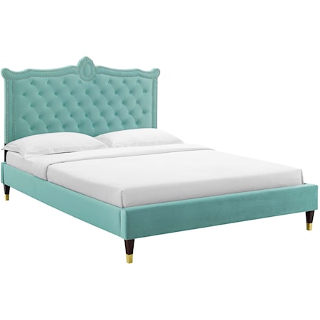 Clara Velvet Queen Platform Bed