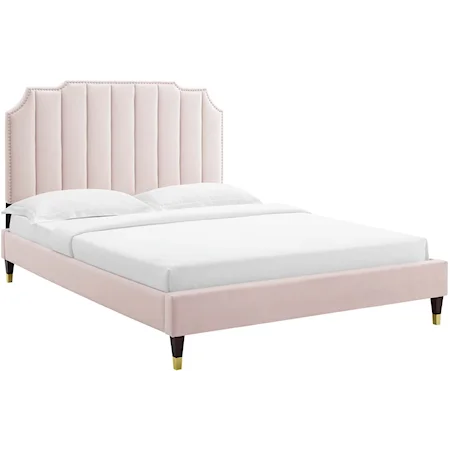 Colette King Velvet Platform Bed