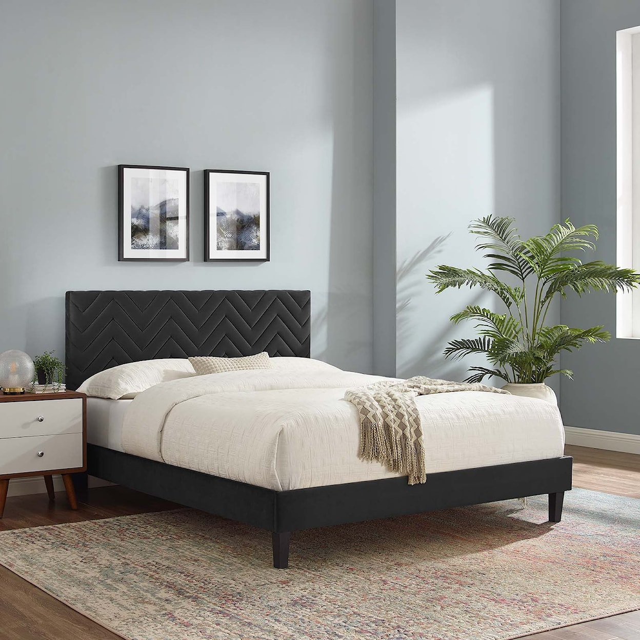 Modway Leah Leah Chevron Velvet Twin Platform Bed