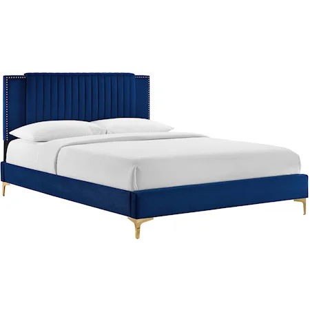 Zahra Channel Velvet Queen Platform Bed