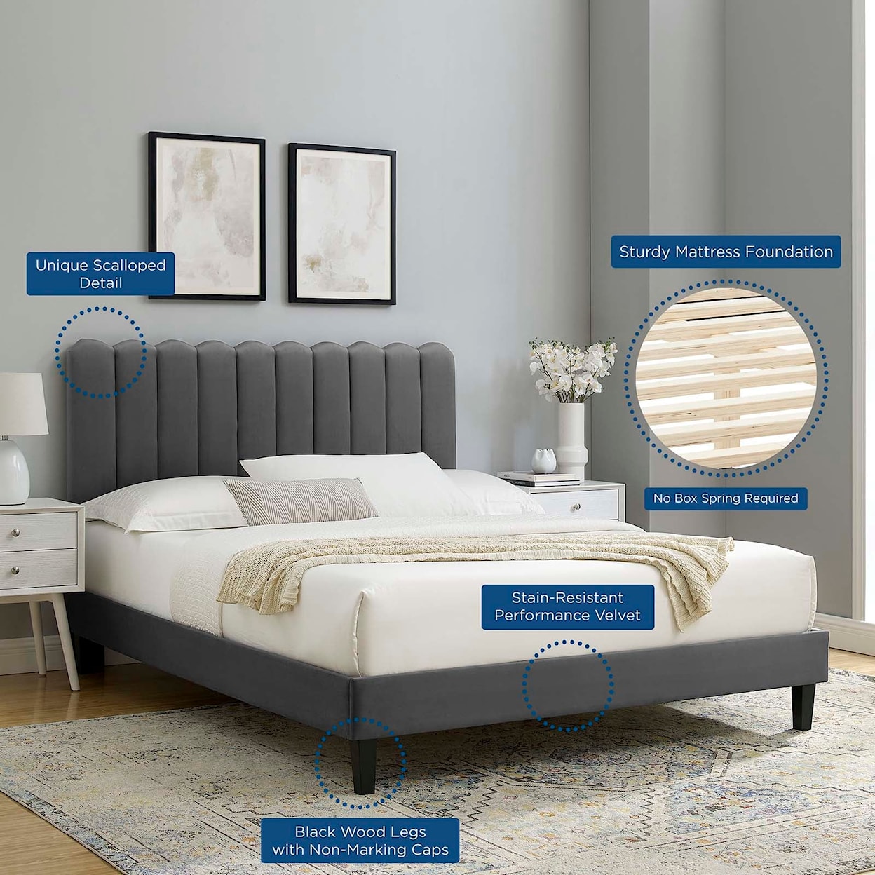 Modway Reagan Reagan Twin Velvet Platform Bed