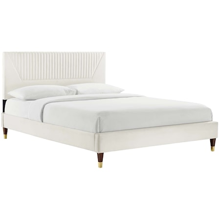 Yasmine Channel Velvet Twin Platform Bed