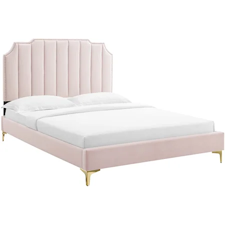 Colette King Velvet Platform Bed