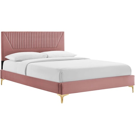 Yasmine Channel Velvet Full Platform Bed