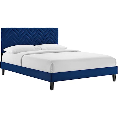 Leah Chevron Velvet Queen Platform Bed