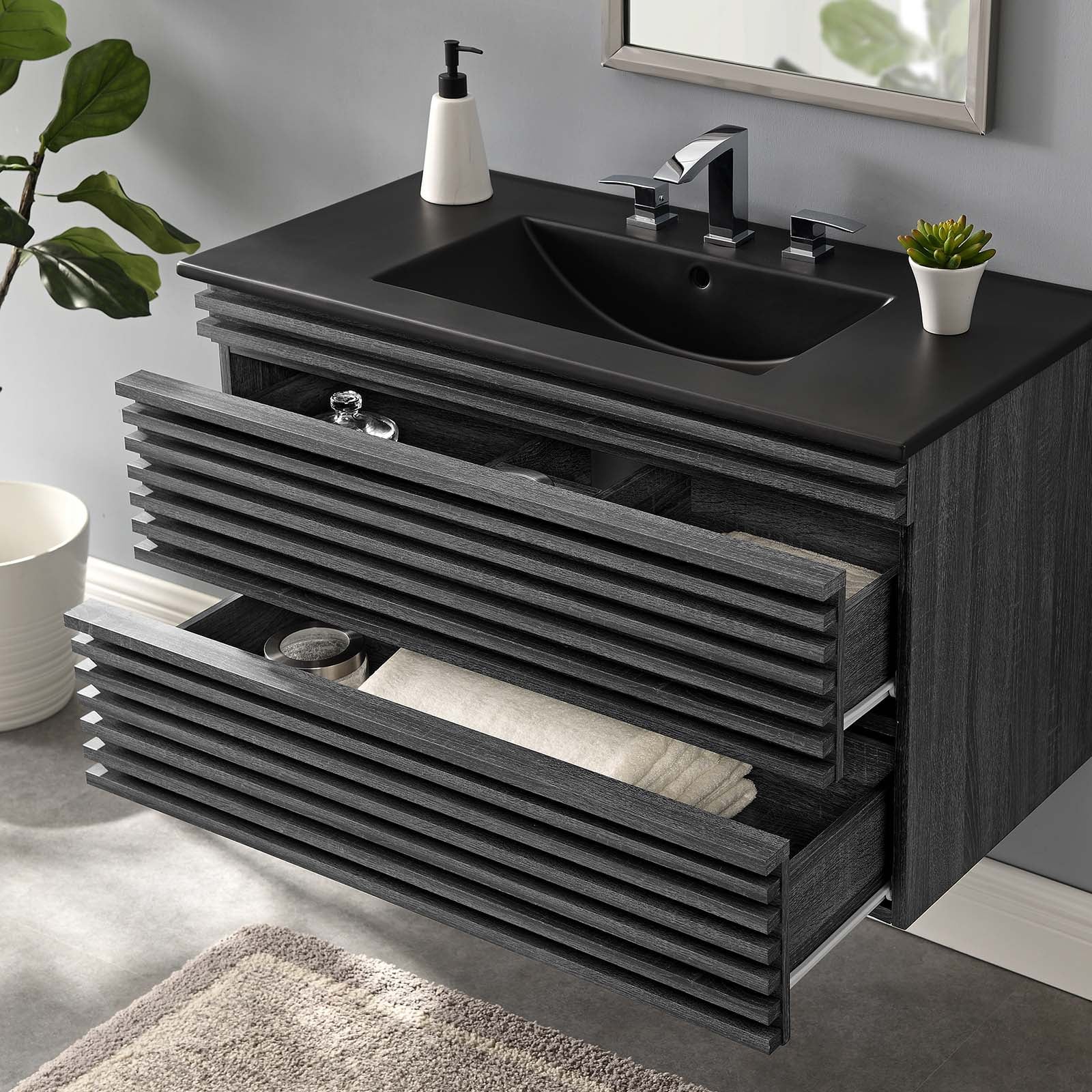 Modway Render EEI5395CHABLK Render 36" WallMount Bathroom Vanity