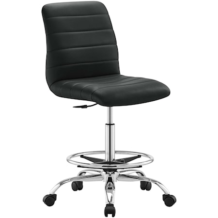 Ripple Contemporary Armless Vegan Leather Drafting Height Chair - Black