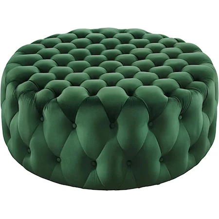 Amour Button Large Round Velvet Ottoman