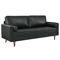 Valour Mid-Century Modern Leather Sofa - Black