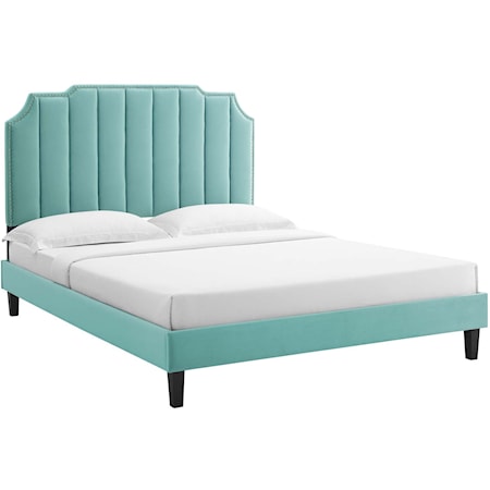 Colette Queen Velvet Platform Bed