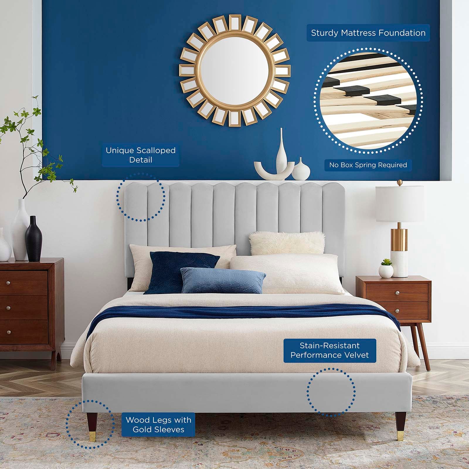 Modway Reagan MOD6587LGR Reagan Queen Performance Velvet Platform Bed Value City Furniture