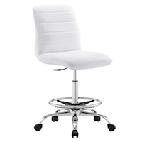 Ripple Contemporary Armless Vegan Leather Drafting Height Chair - White