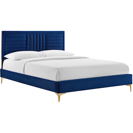 Sofia Channel Velvet Queen Platform Bed