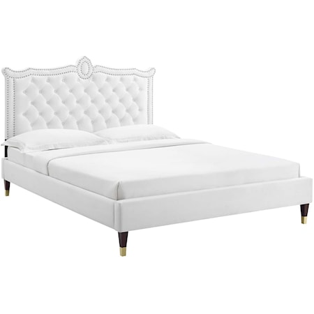 Clara Velvet Queen Platform Bed