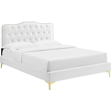 Amber Velvet Queen Platform Bed