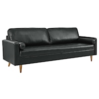 Valour Mid-Century Modern 88" Leather Sofa - Black