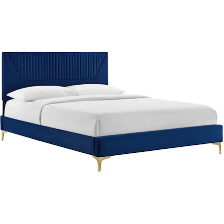 Yasmine Channel Velvet Twin Platform Bed