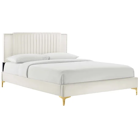 Zahra Channel Velvet Queen Platform Bed