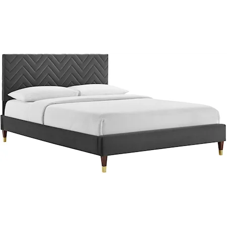 Leah Chevron Velvet Queen Platform Bed