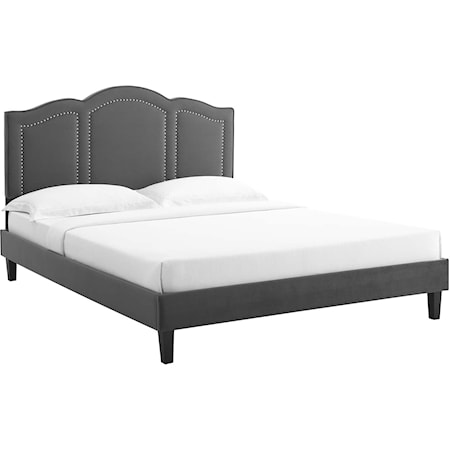 Emerson Velvet Queen Platform Bed