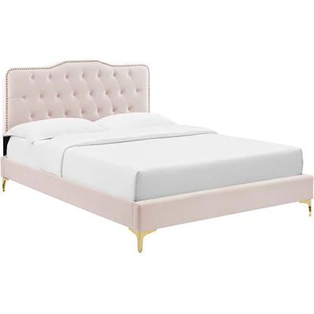 Amber Velvet Queen Platform Bed