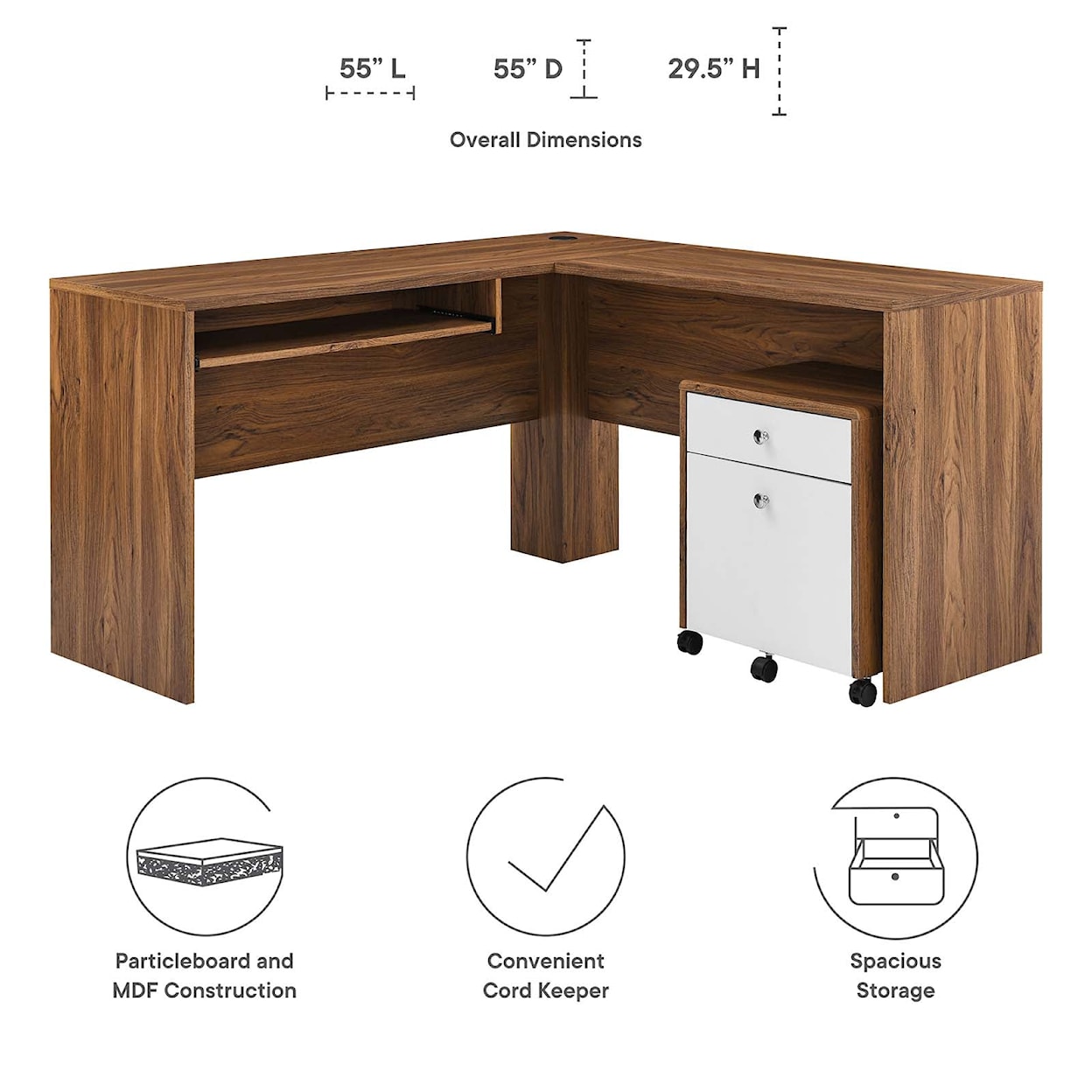 Modway Transmit Transmit Wood Desk and File Cabinet Set