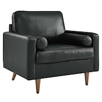Valour Mid-Century Modern Leather Armchair - Black