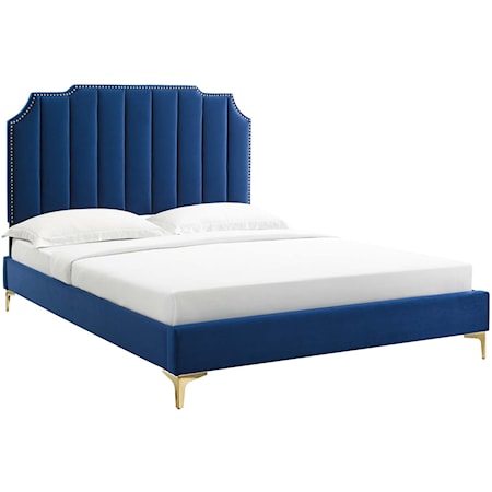 Colette Queen Velvet Platform Bed