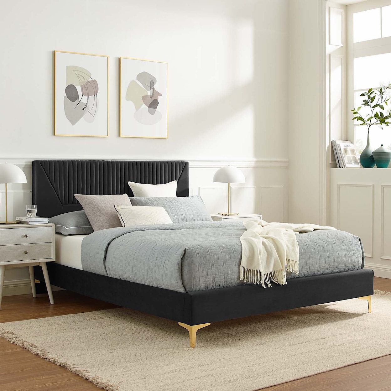 Modway Yasmine Yasmine Channel Velvet King Platform Bed