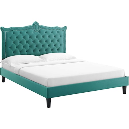 Clara Velvet Queen Platform Bed